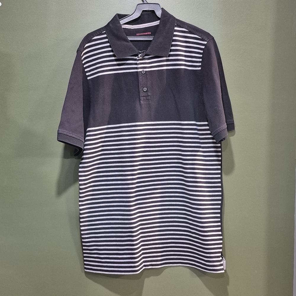 Denver Hayes Black and White Striped Polo